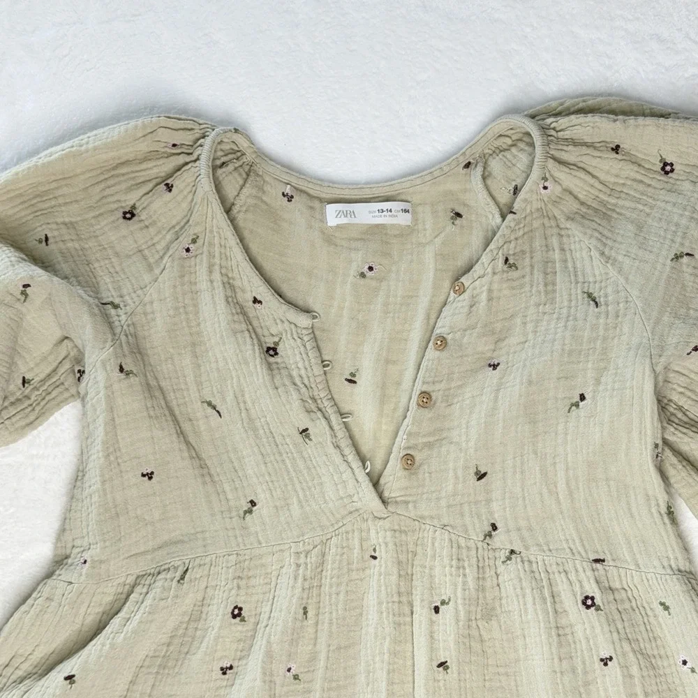 Zara Girls Cottagecore Gauze Tiered Dress Floral Embroidered Boho Prairie 13/14